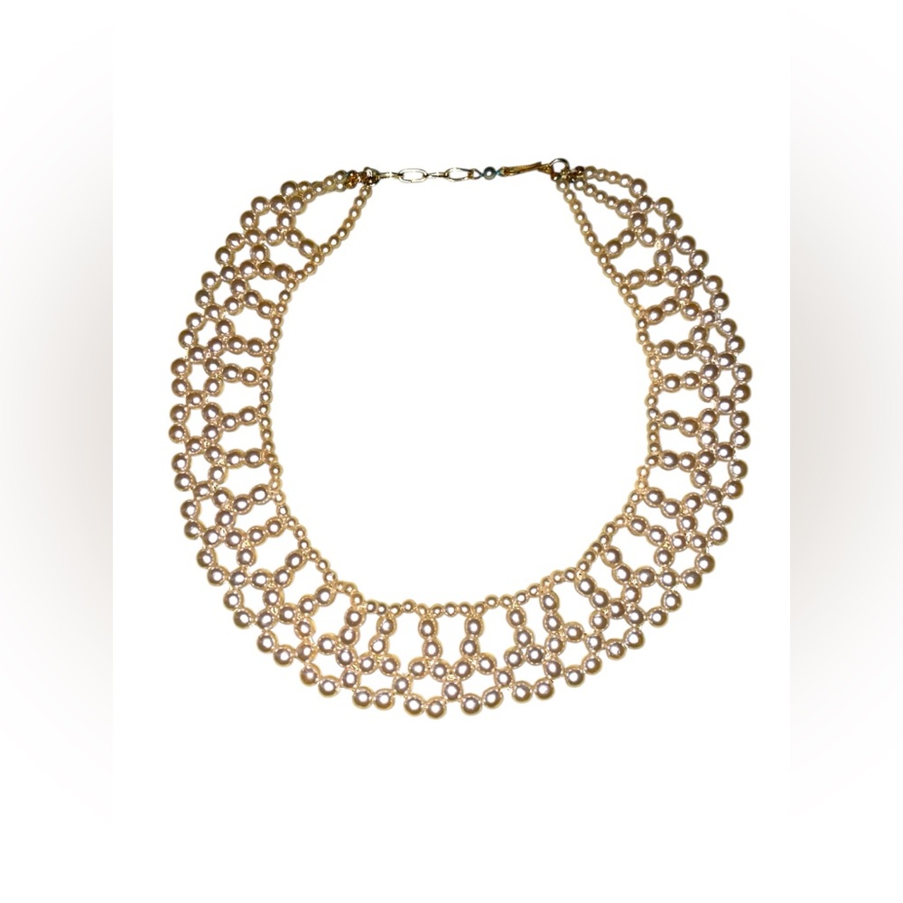 Vintage style gold-tone faux Pearl choker necklace.  17”